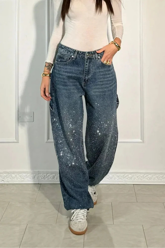 Afslappede Jeans med Strass og Klassisk Fem-Pocket Design 0