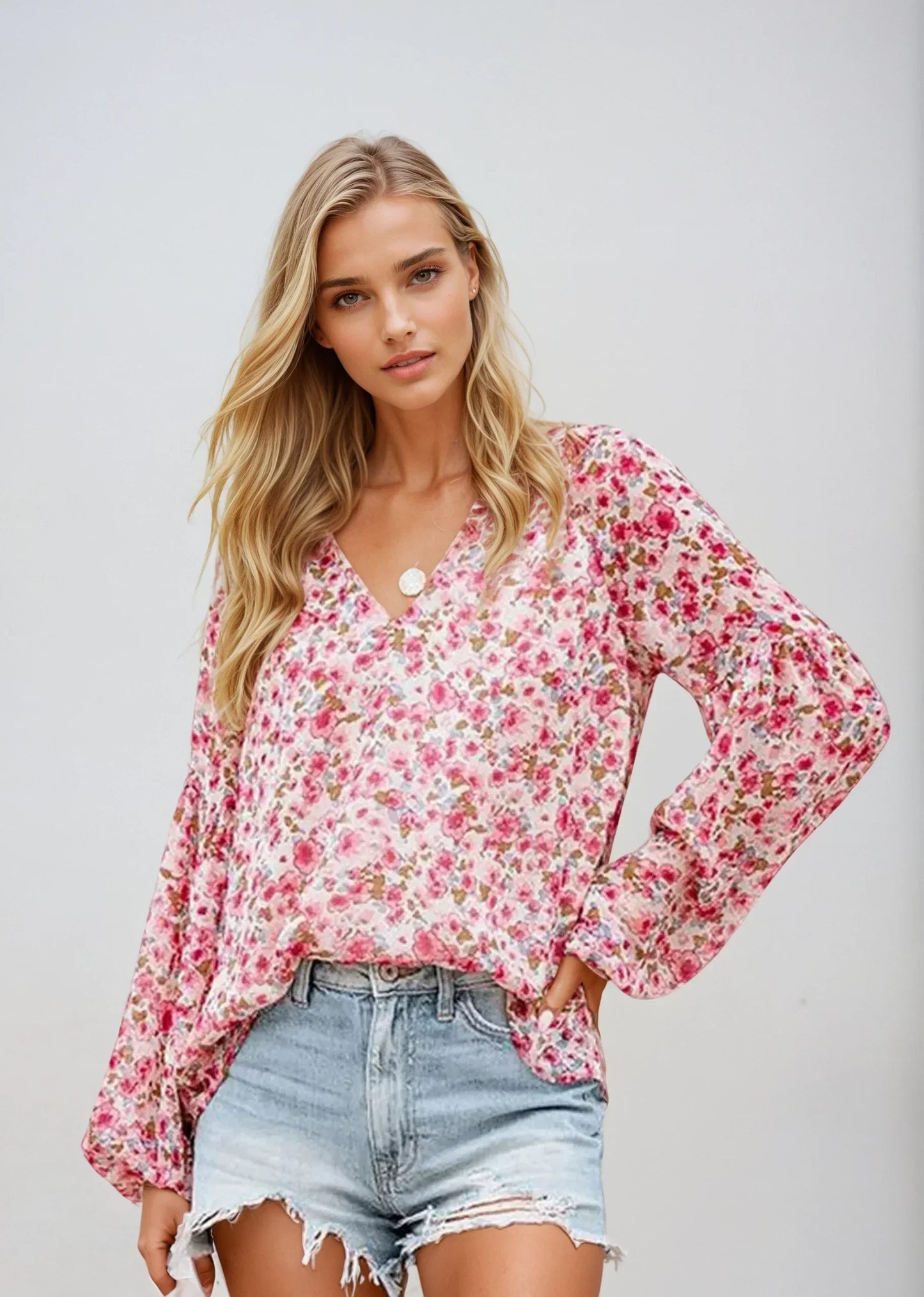 Let og flatterende skjortebluse dame – blomsterprint, luftigt stof, til hverdag og fest 2