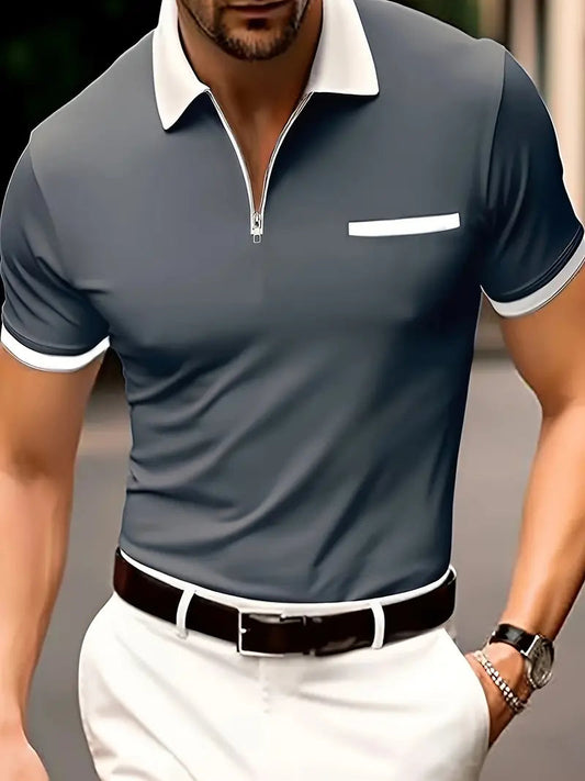 Åndbar Herre Golfshirt med V-Ausschnitt og Fugtabsorberende Stof til Optimal Komfort og Bevægelsesfrihed 0