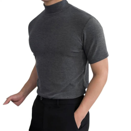 Åndbar Herre T Shirt med Korte Ærmer og Rollkrave i Kvalitetsmateriale til Mænd 0