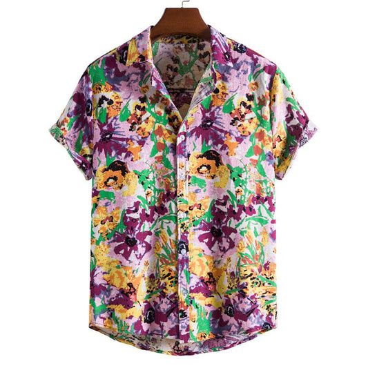 Åndbar Herreskjorte i Floral Design af 100% Bomuld til Sommerbrug, Perfekt til Casual og Business Anledninger 0