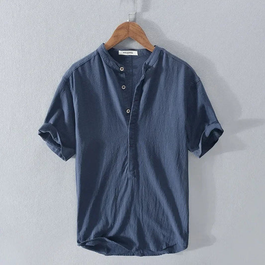 Åndbart Bomuldsherre Shirt med Løs Pasform og Korte Ærmer 0