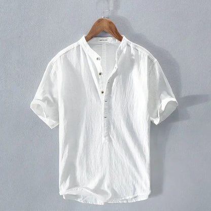 Åndbart Bomuldsherre Shirt med Løs Pasform og Korte Ærmer 4