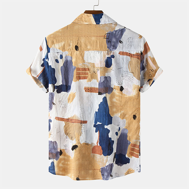 Boho-Design Kortærmet Skjorte Herre i Åndbart Materiale til Fritid og Sommerbegivenheder 1