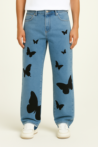 Butterfly Broderet Jeans til Damer med Behagelig Pasform og Mellem Talje 2