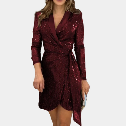 Elegant Blazer Kjole Med Bælte Og Glitter Til Kvinder, Plus Størrelse Tilgængelig-2