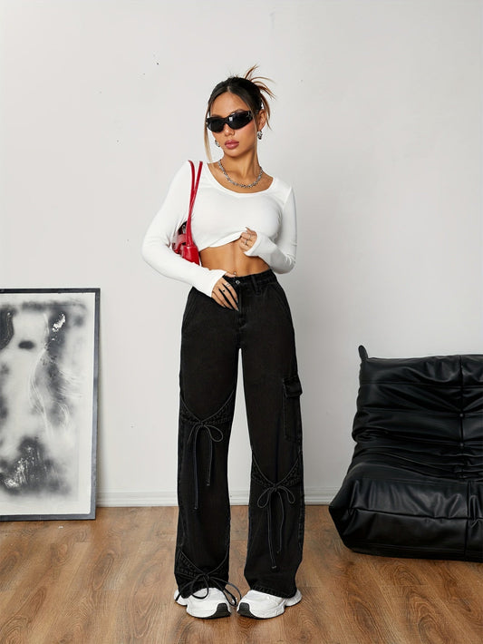 Cargo Bukser Dame med Løs Pasform i Holdbar Rayon-Baumwollmiks og Trendy Cargo-Detaljer 0