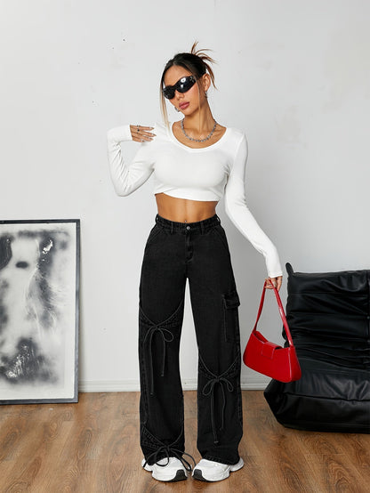 Cargo Bukser Dame med Løs Pasform i Holdbar Rayon-Baumwollmiks og Trendy Cargo-Detaljer 2