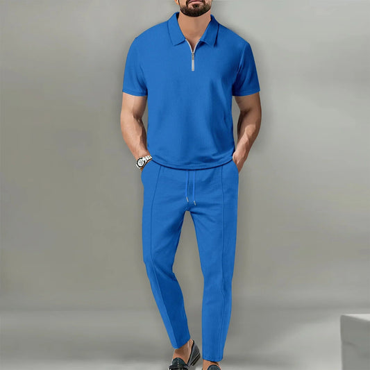Casual Polo Shirt og Justerbare Bukser til Mænd - Komfortabel og Åndbar Stil 0
