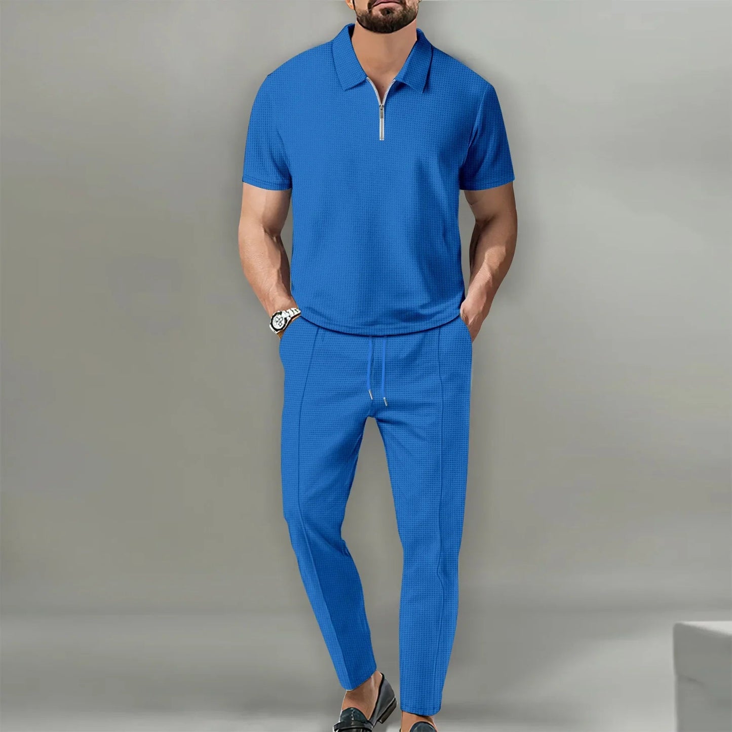 Casual Polo Shirt og Justerbare Bukser til Mænd - Komfortabel og Åndbar Stil 1