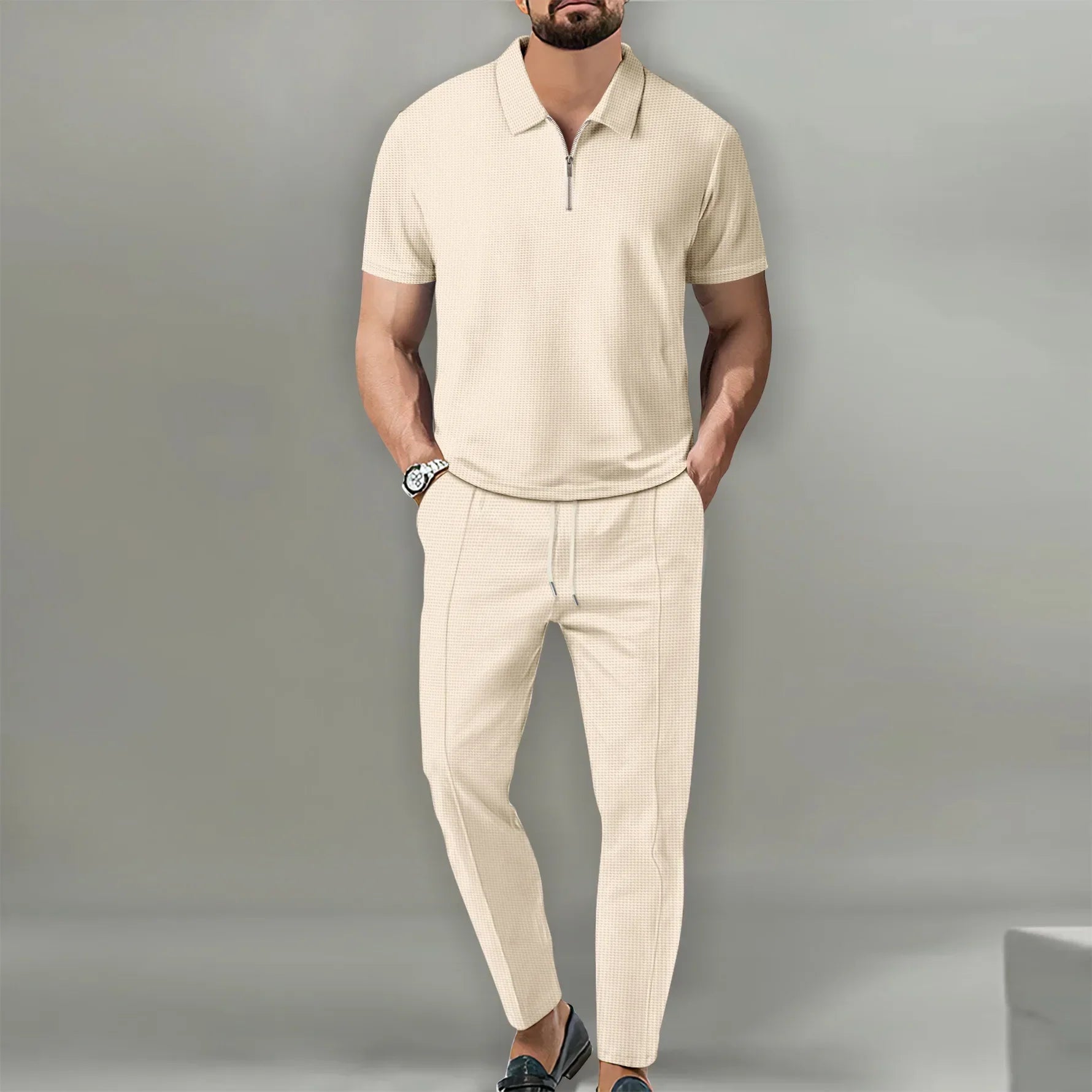 Casual Polo Shirt og Justerbare Bukser til Mænd - Komfortabel og Åndbar Stil 2