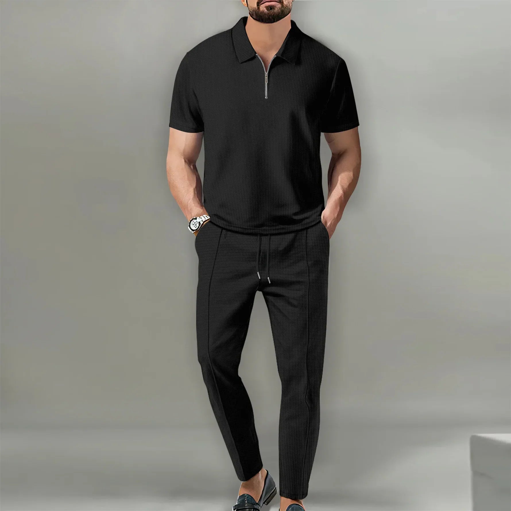 Casual Polo Shirt og Justerbare Bukser til Mænd - Komfortabel og Åndbar Stil 3