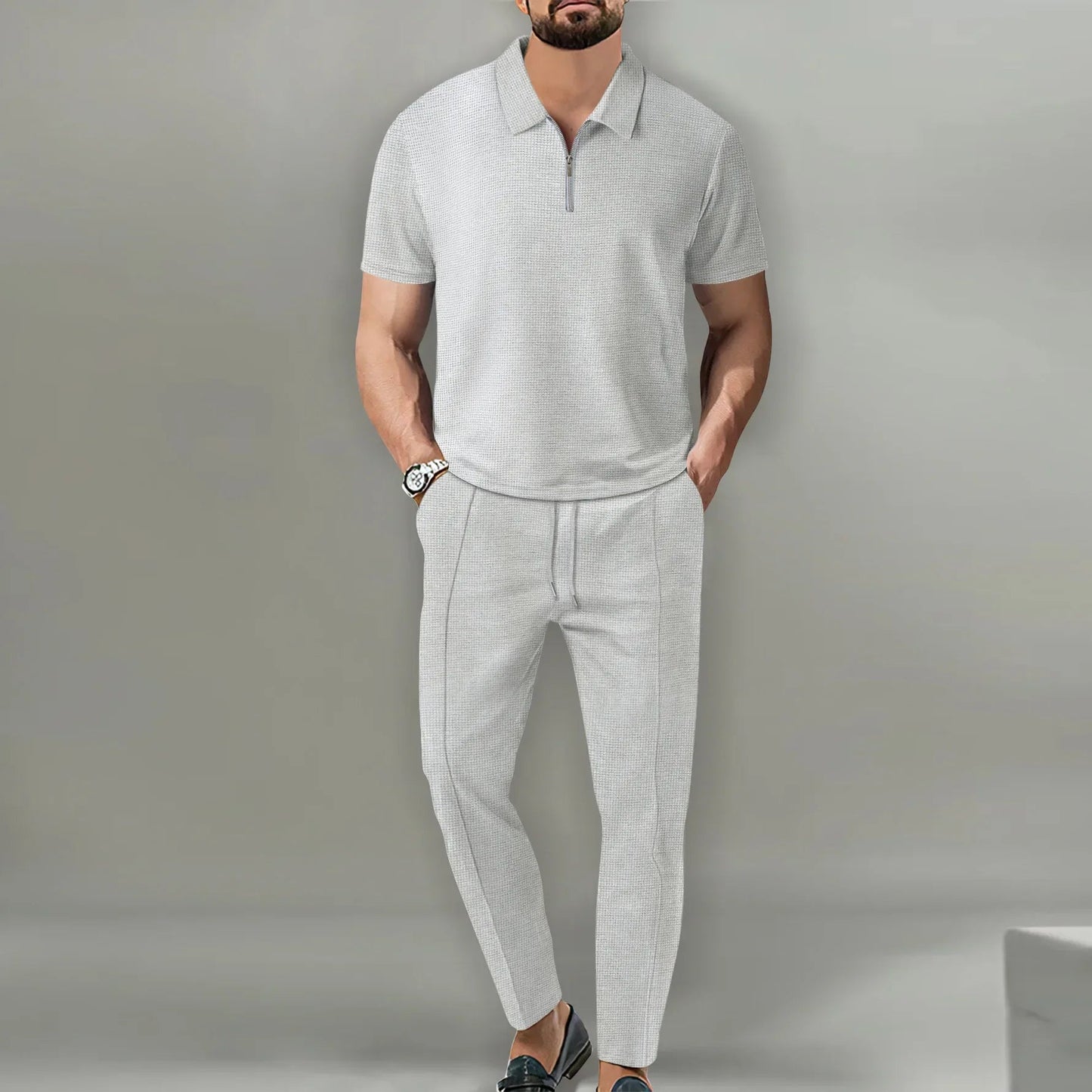 Casual Polo Shirt og Justerbare Bukser til Mænd - Komfortabel og Åndbar Stil 5
