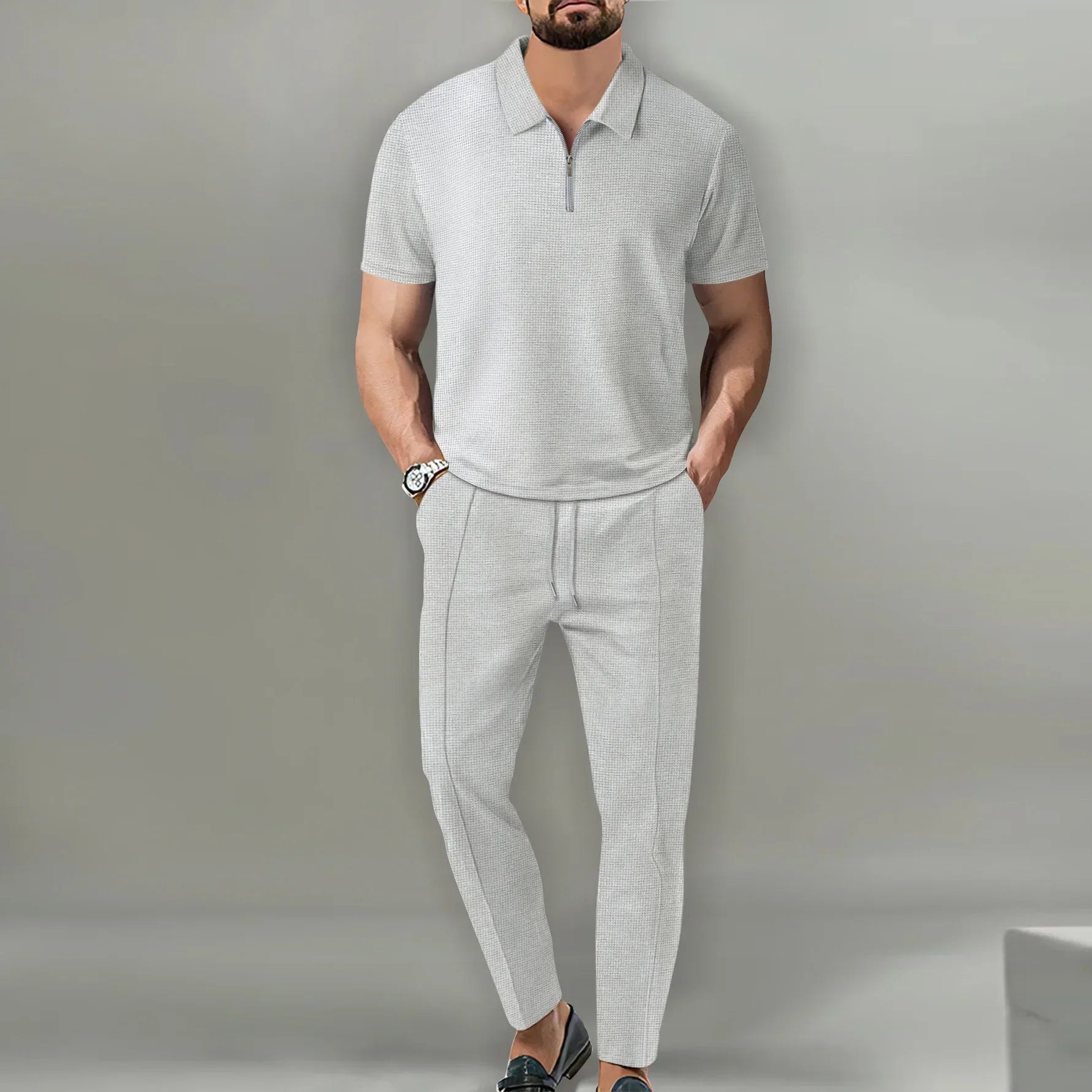 Casual Polo Shirt og Justerbare Bukser til Mænd - Komfortabel og Åndbar Stil 5