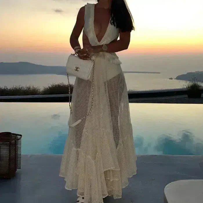 Chiffon Maxi Kjole Til Kvinder Med Åben Ryg Og Stjernedetaljer - Elegant Aftenbeklædning-5