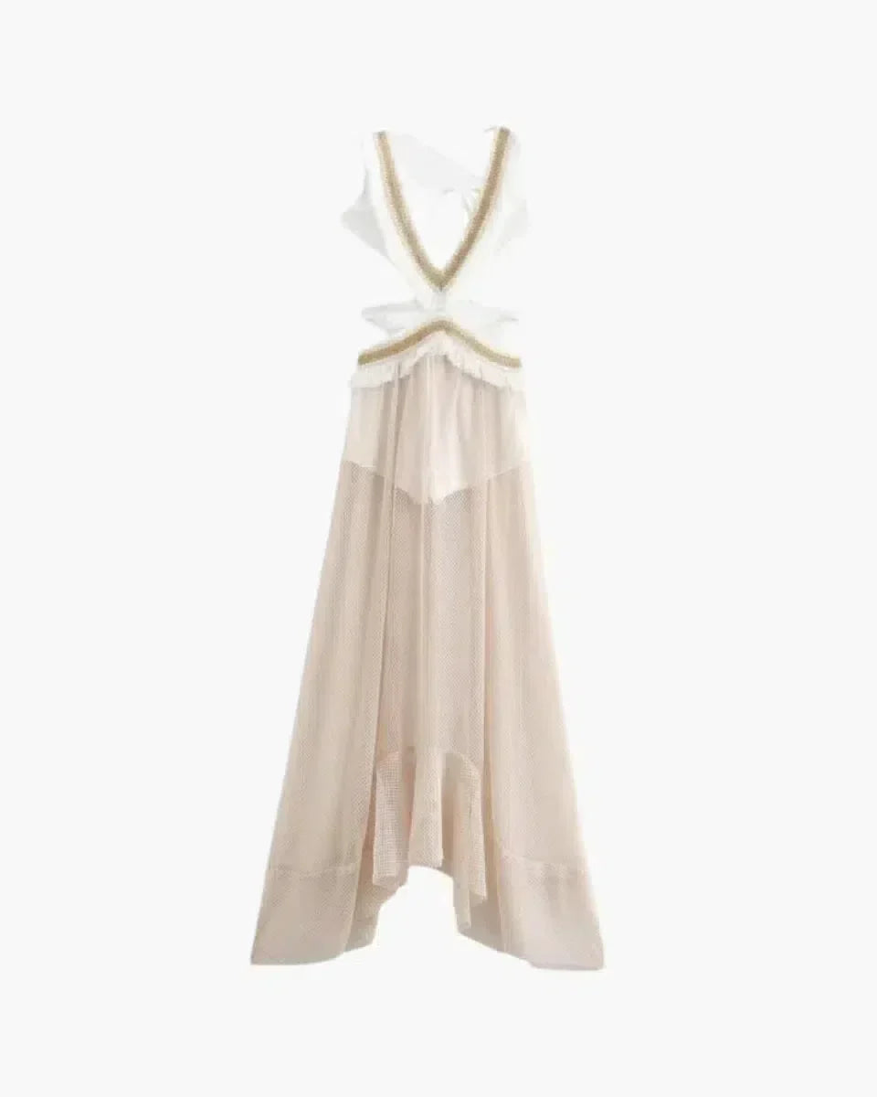 Chiffon Maxi Kjole Til Kvinder Med Åben Ryg Og Stjernedetaljer - Elegant Aftenbeklædning-2