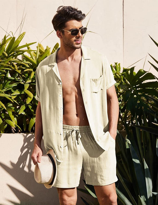 Elegant Sommeroutfit til Mænd i 100% Premium Leinen, Åndbart og Komfortabelt Design, Ideelt til Strand og Aftener 0