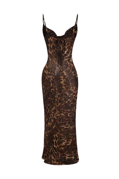Leopardprint Maxi Kjole Til Kvinder Med Justerbart Bælte Og Mesh Stof-6