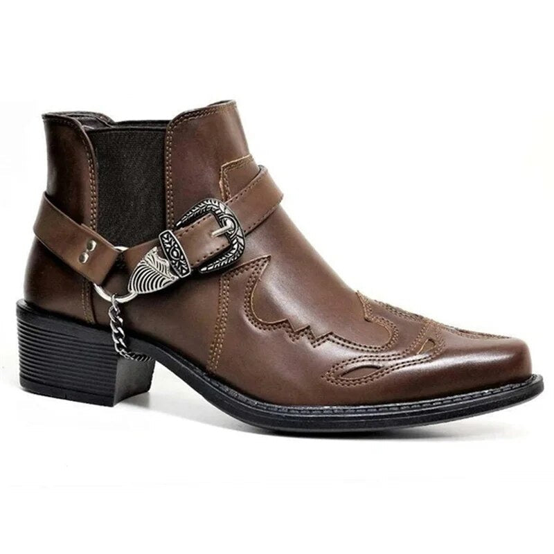 Håndlavede Læder Cowboystøvler til Mænd med Kædespænde og Komfortabel Pasform 2