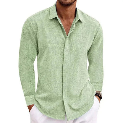 Herre Langærmet T-Shirt i Linned og Bomuld til Plus-Size Mode 5