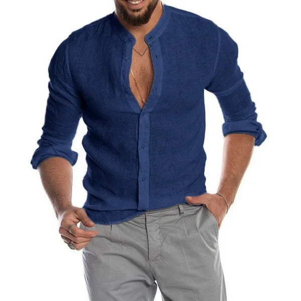 Herre Leinen- og Bomuldsbluse med Moderne Snit og Åndbart Design 14