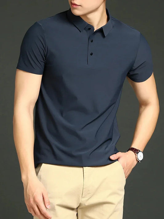 Herre Polo T-shirt med Langærmer, Åndbart Stof og Justerbar Pasform til Kontor og Fritid 0