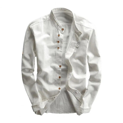 Langærmet Vintage Slim Fit Herre Skjorte med Stehkrave og Knapper 6
