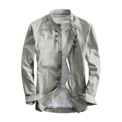 Langærmet Vintage Slim Fit Herre Skjorte med Stehkrave og Knapper 8