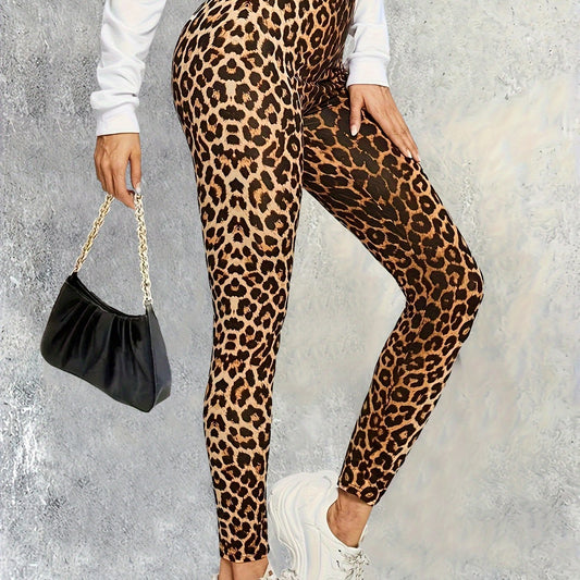 Leggings Dame med Leopardskindsdesign i Strækstof til Træning og Fritid, Behagelig og Holdbar 0