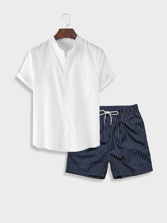 Lettere Sommerherre Sæt med Åndbare Shorts og 100% Bomuld Skjorte til Komfortable Sommerdage 0