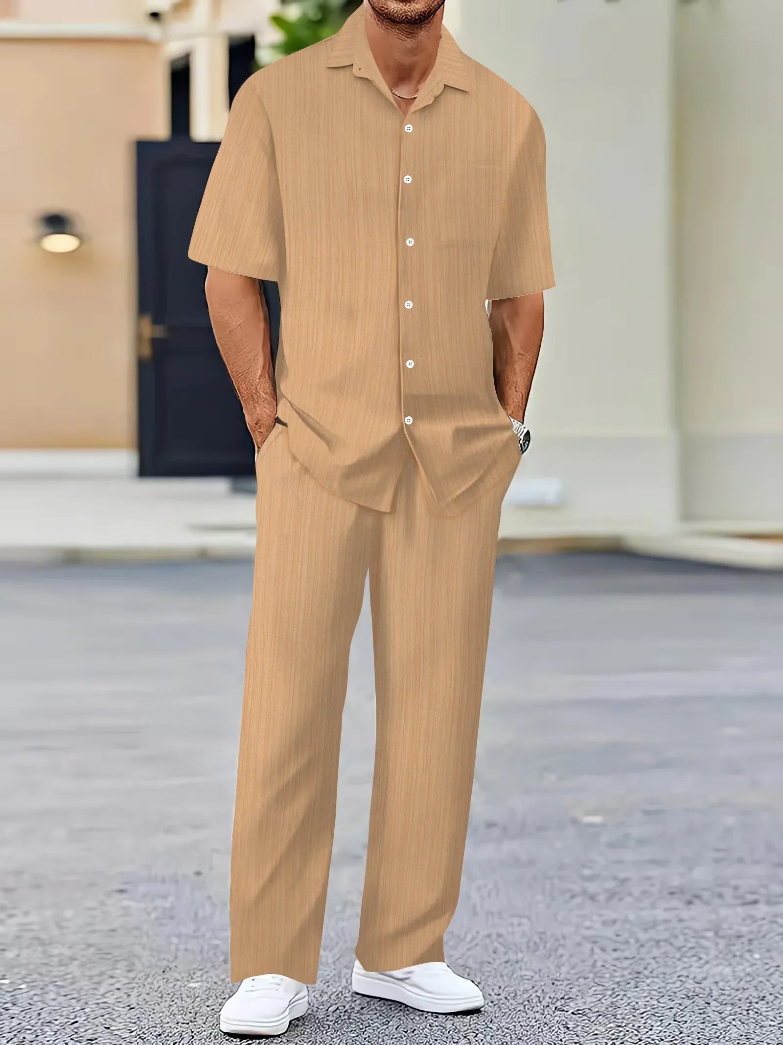 Linnedragt med Vertikale Striber i Let Materiale til Casual og Semi-formelle Anledninger 8