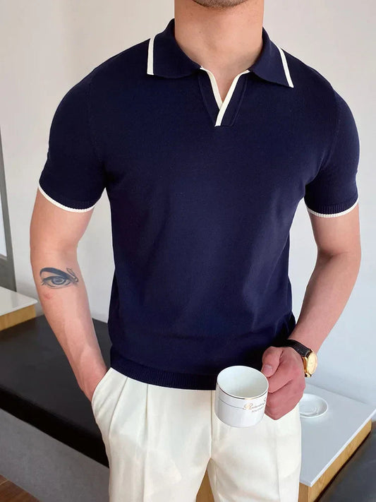 Moderne Herre Polo T-Shirt i Patchwork Design med Åndbart Stof 0