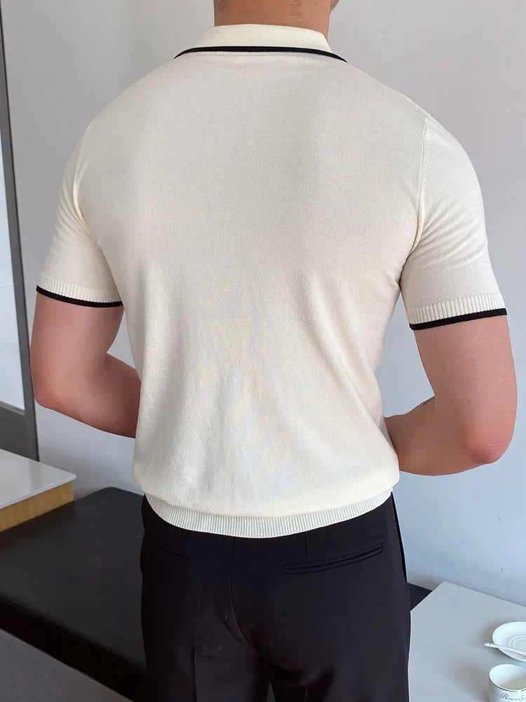 Moderne Herre Polo T-Shirt i Patchwork Design med Åndbart Stof 2