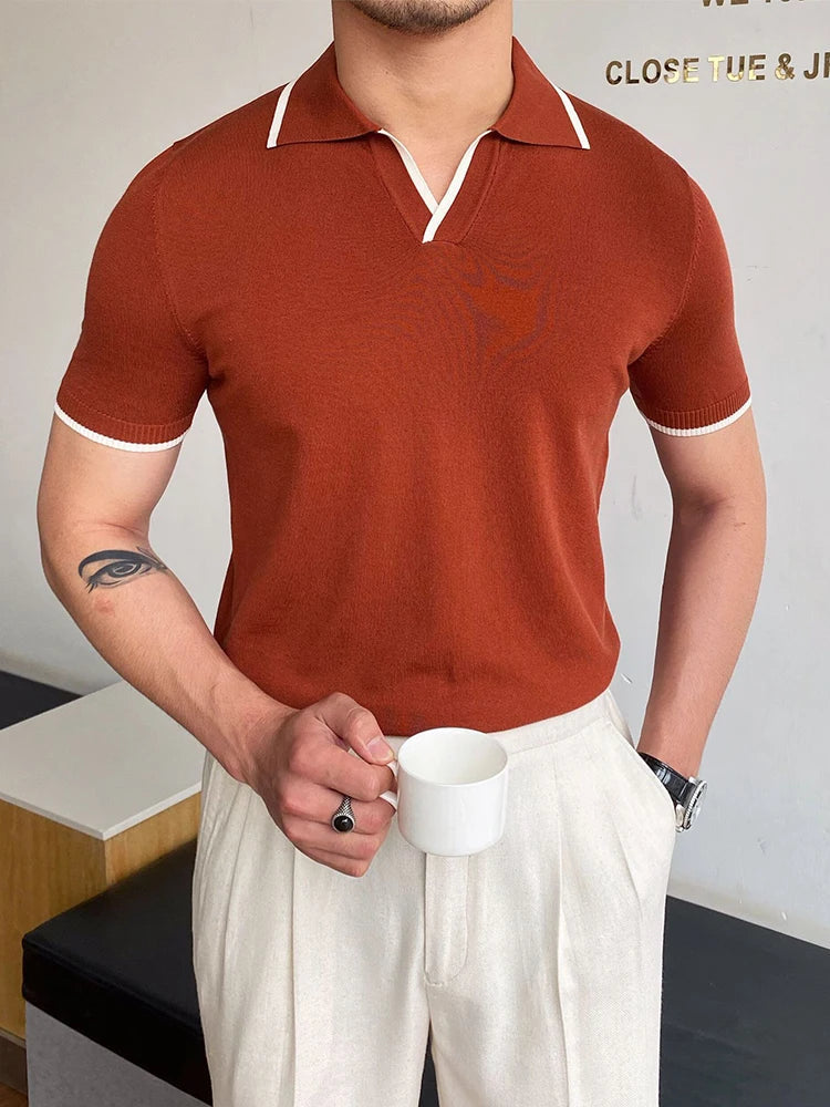 Moderne Herre Polo T-Shirt i Patchwork Design med Åndbart Stof 4
