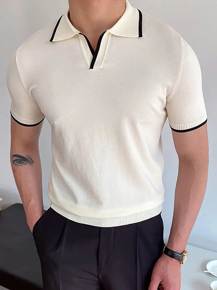 Moderne Herre Polo T-Shirt i Patchwork Design med Åndbart Stof 5