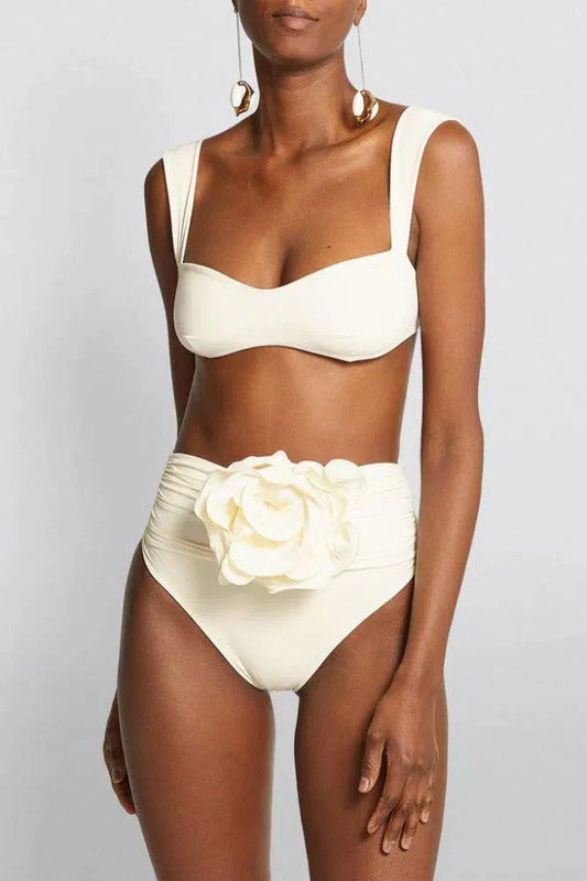 Støttende kvinders høj talje bikini sæt – blomsterdesign, polyester, til strandferie 1