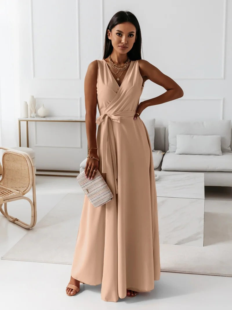 Elegant Maxi Kjole Til Kvinder Med V-Halsudskæring - Alsidig Kjole Maxi Til Enhver Lejlighed-6
