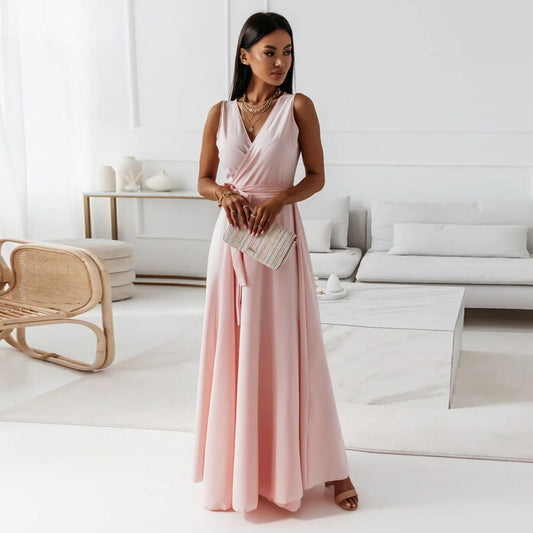 Elegant Maxi Kjole Til Kvinder Med V-Halsudskæring - Alsidig Kjole Maxi Til Enhver Lejlighed-1