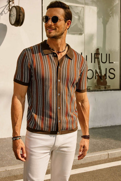 Retro Polo Skjorte til Mænd i Åndbart Stof med Vintage Design og Tidløse Vertikale Striber 4