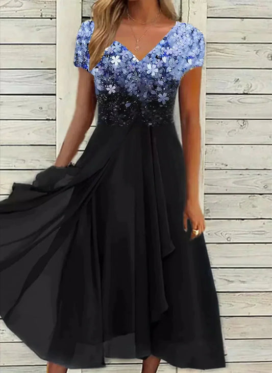 Elegant Chiffon Festkjole Til Kvinder, Knælængde, Sofistikeret Design Til Bryllup Og Fester-1
