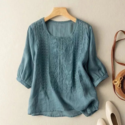 Støttende kvindelig bluse – langærmet broderet design, høj kvalitet, til hverdag og fest 3