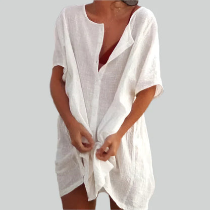 Lett og rummelig skjortebluse dame – vintage design, åndbar bomuld, til sommerudflugter 4