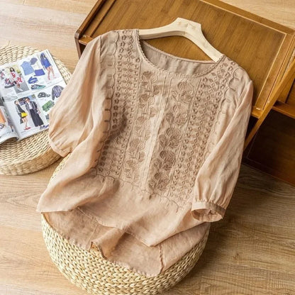 Støttende kvindelig bluse – langærmet broderet design, høj kvalitet, til hverdag og fest 5