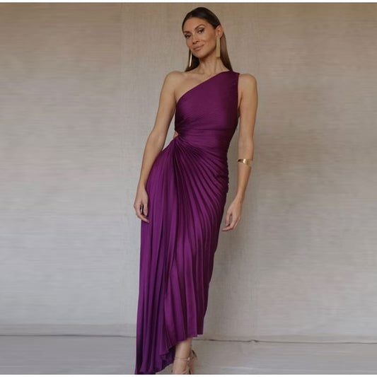 Elegant Satin Midi Kjole Til Kvinder, Tidløst Design Til Fester Og Specielle Lejligheder-1