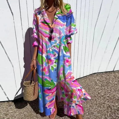 Boho Maxi Kjole Til Kvinder Med Dyb V-Hals Og Flydende Silhuet-3