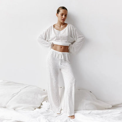 Blødt og letvægts kvinders loungewear sæt – rund hals og ankelbukser, åndbart, til afslapning 4