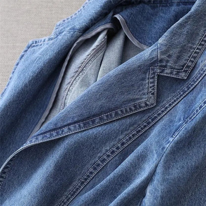 Stretchy women's denim blazer – structured cut, medium-weight denim, for casual and semi-formal occasions 5