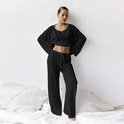 Blødt og letvægts kvinders loungewear sæt – rund hals og ankelbukser, åndbart, til afslapning 5