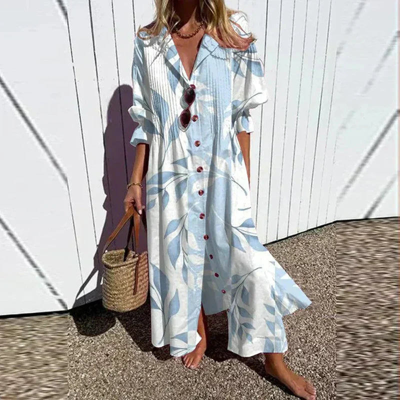 Boho Maxi Kjole Til Kvinder Med Dyb V-Hals Og Flydende Silhuet-5