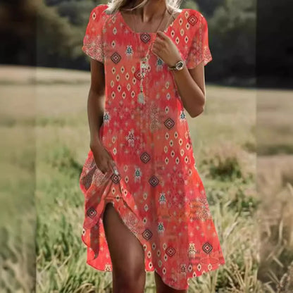 Variant image for Bohemske Sommerkjoler Til Kvinder Med V-Hals Og Korte Ærmer - Maxi-Længde Blomstermønster-49